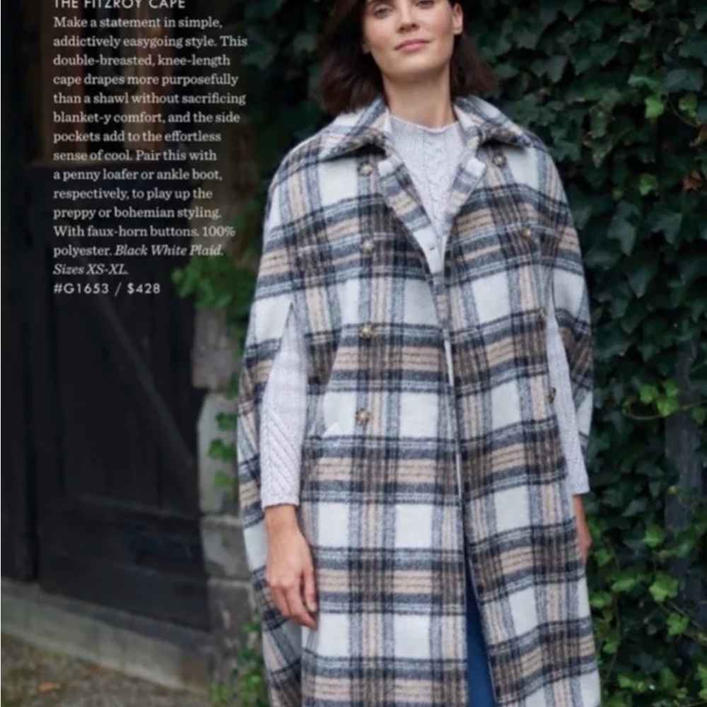 Guideboat Stylish Plaid 60 % Wool Cape/Coat Small